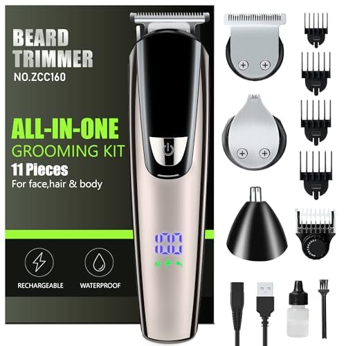 Regolabarba Uomo, Tagliacapelli Uomo Professionale All-In-1 Rasoio Elettrico Barba,120 Min Senza Fili,Macchinetta Barba Uomo Per Viso,Testa,Corpo