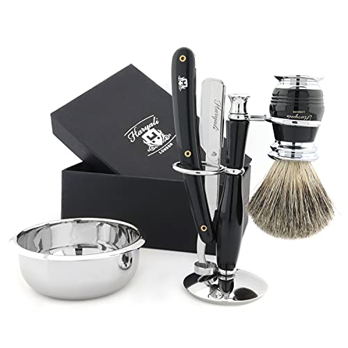 Men'S Shaving Pure Black Badger Hair Shaving Brush,+ Free Brush Holder Brown Antique Style Texture By Kolux