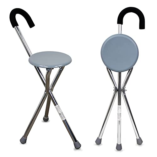 Mobiclinic, Bastone Con Sedile Pieghevole, Gloria, Bastone 3 Piedi Per Anziani, Tripode Per Anziani, Bastone Da Passeggio, Sedia Portatile, Alluminio,