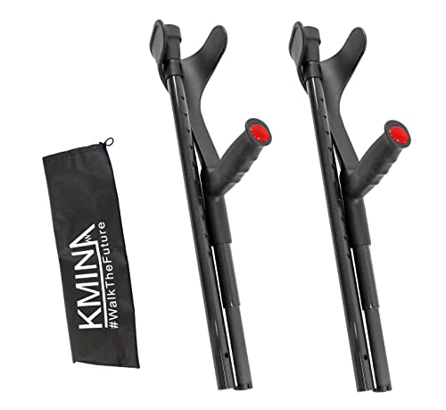 Kmina Pro - Stampelle Ortopediche Regolabili In Carbonio (X2 Unità), Stampelle Canadesi, Stampella Ortopedica Regolabile, Stampella Carbonio, Stampell