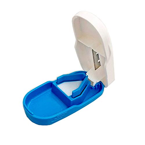 Mobiclinic, Tagliapastiglie, Marchio Europeo, Portapillole, Marcatura Ce, Taglia Compresse Con Contenitore, Colore Celeste E Bianco