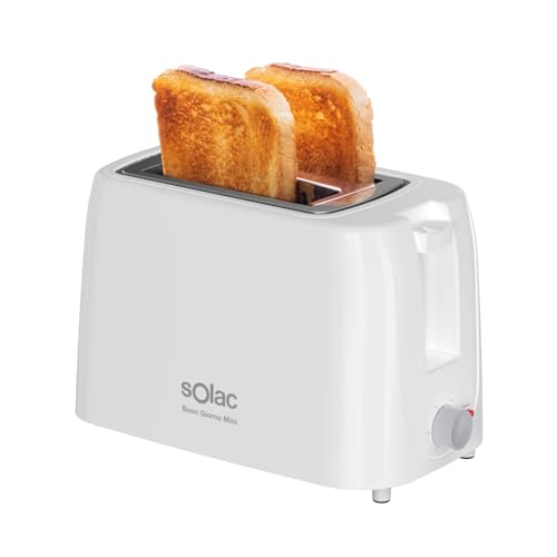 Solac - Tostapane Mini Buon Giorno 750 W, 2 Slot Per Pane Di Stampo, Selettore A 6 Livelli Di Toaster, Sistema Di Auto Centrato, Vassoio Raccoglie Bri
