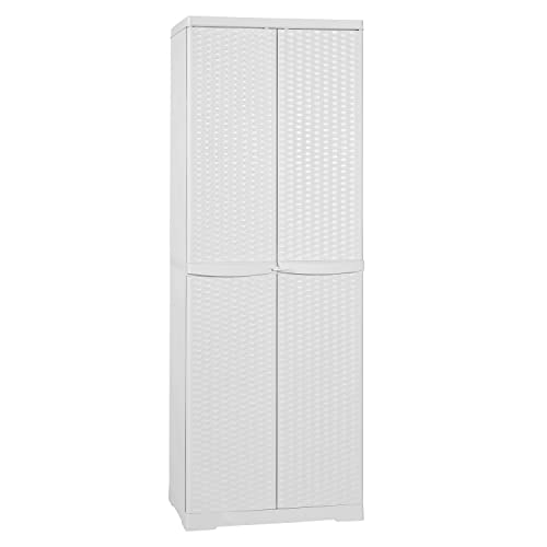 Mobile Box Portascope Rattan Bianco 65X45X180 Da Esterno Line Elegance
