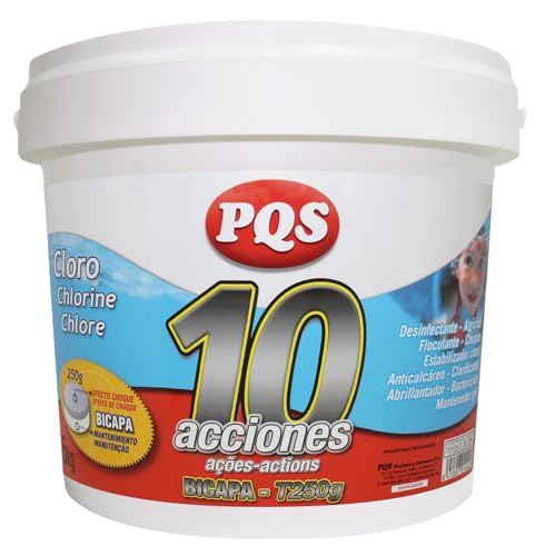 Cloro 10 Azioni, Pastiglie Da 250 Gr, 5 Kg, Disinfettante, Anticalcare, Algicida, Clarificante, Flocculante, Brillantante, Battericida, Effetto Shock,