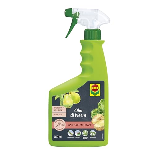 Compo Olio Di Neem, Potenziatore Delle Difese Delle Piante Nei Confronti Di Insetti, Afidi, Dorifora E Lepidotteri, Pronto All'Uso, 100% Naturale, 750
