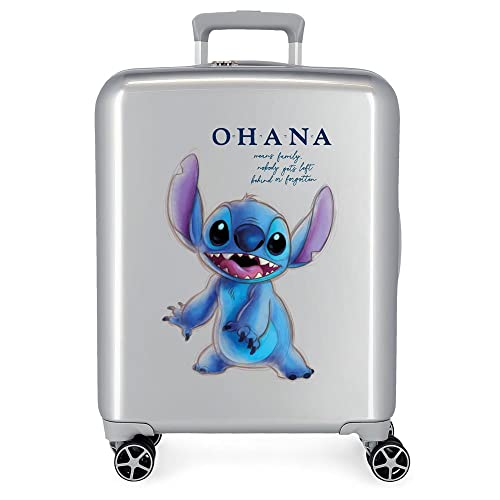 Valise Cabine Disney 100 Stitch Gris 40X55X20 Cm Abs Rigide Serrure Tsa Intégrée 38,4L 2 Kgs 4 Roues Doubles Bagage À Main