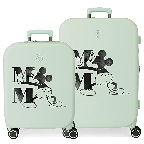 Set Valigie Disney Mickey Happiness Verde 55/70 Cm Abs Rigido Chiusura Tsa Integrata 116L 7,54 Kg 4 Doppie Ruote Bagaglio A Mano