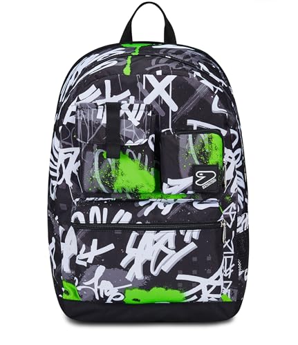 Seven Zaino Scuola Reversibile New Pockets The Double, Nero Verde, Drop Over, Zaino Multitasche Con Auricolari Earphones Wireless Led, Tasca Pc, Tasca