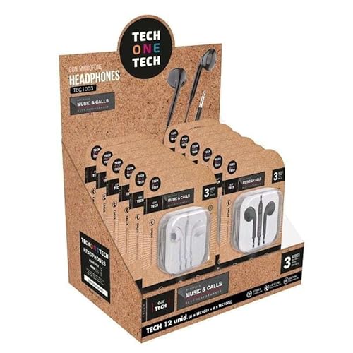 Techonetech Ear Tech Expositor Di 12 Auricolari Intraurali - Microfono Integrado - Mini Jack 3,5 Mm - Asistente Voz - Cavo