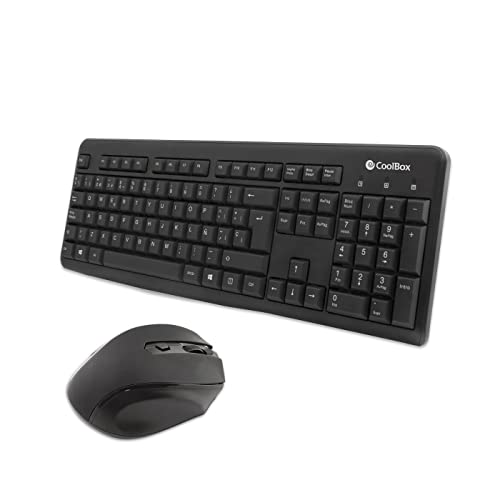 Coolbox Coo-Ktr-02W - 2.4Ghz Wireless Keyboard And Mouse Pack With Ergonomic And Silent Design. Spanish Keyboard With 105 Keys And Numeric Block, Ambi