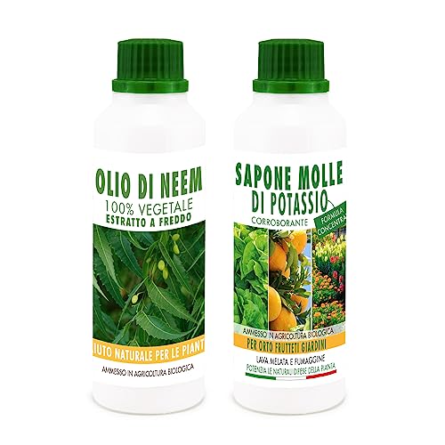Sapone Molle Di Potassio 250Ml + Olio Di Neem 250Ml 100% Concentrato Puro Vegetale