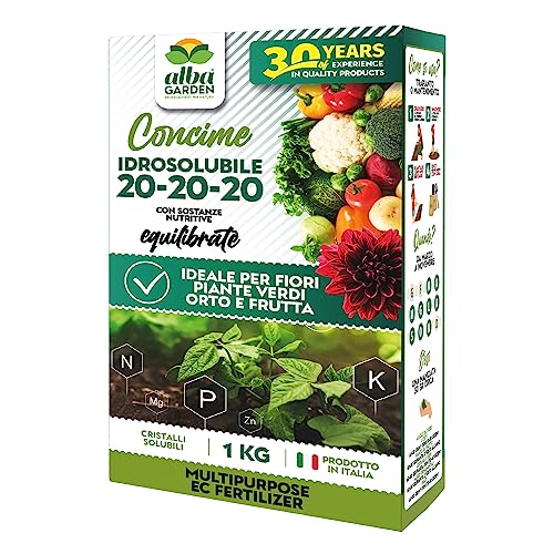 Albagarden - Concime Idrosolubile Per Piante Verdi Fiori Orto E Frutta - Fertilizzante Universale Equilibrato 20 20 20 - Polvere A Base Azoto Fosforo