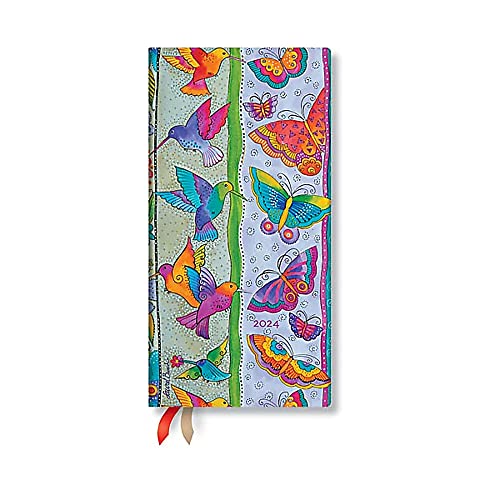 Paperblanks Agende 12 Mesi 2024 Farfalle E Colibrì, Orizzontale - Slanciato (180 X 95), Inglese (Festività Internazionali)