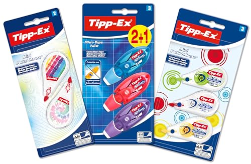 Bic Tipp-Ex Mini Pocket Mouse & Micro Tape Twist, Bianchetti A Nastro Con Decori Assortiti, 8 Unità, Cancelleria Scuola