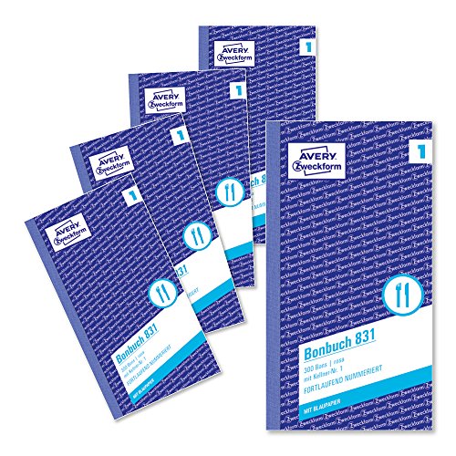 Avery Zweckform 831-5 Voucher Book 198 X 105 Mm, 300 Documenti Contabili, Confezione Da 5, Colore: Rosa