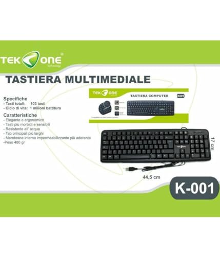 Trade Shop - Tastiera Usb Tekone K-001 Multimediale Key Striker Computer Pc Desktop