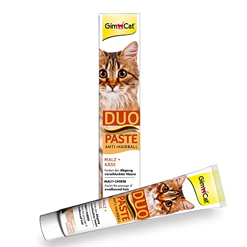 Gimcat Duo Pasta Anti-Hairball Malto E Formaggio, Snack Per Gatti Che Favorisce L’Espulsione Dei Peli Ingeriti, 1 Tubetto, 1 X 50 G