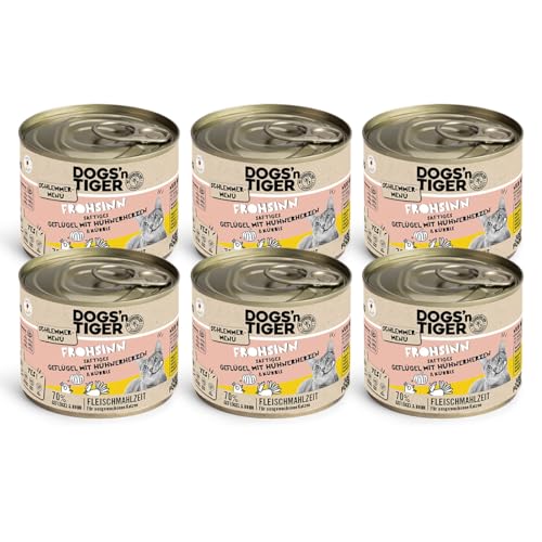 Dogs'N Tiger Frohsinn, Cibo Umido Per Gatti Con Pollo E Zucca, Senza Cereali, Zucchero, Coloranti Artificiali, Aroma E Conservanti, Compatibilità Otti