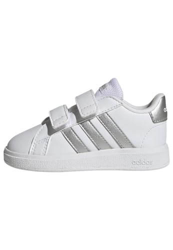 Adidas Grand Court Lifestyle Hook And Loop Shoes, Sneaker Unisex - Bambini E Ragazzi, Ftwr White Matte Silver Matte Silver, 20 Eu