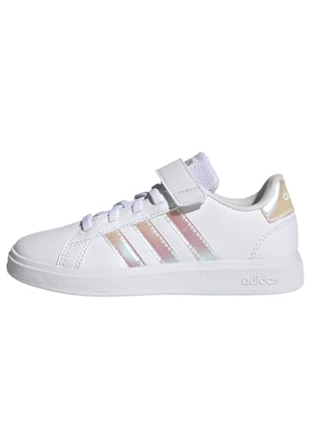 Adidas Grand Court Lifestyle Court Elastic Lace And Top Strap Shoes, Sneaker Unisex - Bambini E Ragazzi, Ftwr White Iridescent Ftwr White, 34 Eu