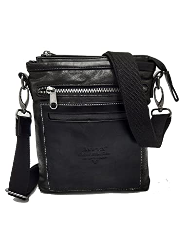 Avirex Borsello Uomo A Tracolla In Eco Pelle, Borsa A Tracolla Uomo Impermeabile Con Tasche A Zip In Stile Moderno, Collezione Lexington Lxg14 (Nero)