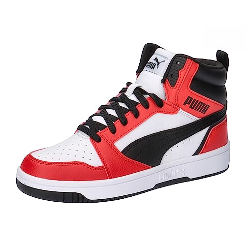Puma Unisex Kids Rebound V6 Mid Jr Scarpe Da Ginnastica, Puma White Puma Black For All Time Red, 36 Eu