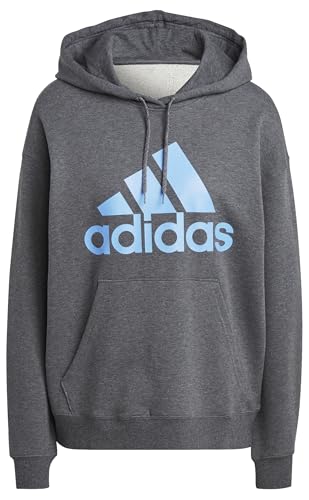 Adidas Essentials Big Logo Felpa Con Cappuccio, Dark Grey Heather/Blue Fusion, S