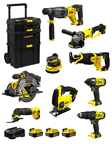Stanley Fatmax Kit Svk901 (Sfmch900 + Sfmcg400 + Sfmcd711 + Sfmcf800 + Sfmcs500 + Sfmcs600 + Sfmcw220 + Sfmcs300 + Sfmce500 + 3 Batterie 4,0A H + Cari