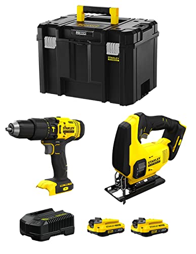 Stanley Fatmax Kit Svk204 (Trapano A Percussione Sfmcd711 + Seghetto Alternativo Sfmcs600 + 2 Batterie 2,0 Ah + Caricabatteria + Tstak Vi)