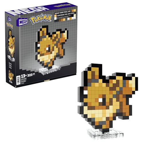 Mega Pokémon - Eevee Pixel Art, Set Da Costruire Con 323 Pezzi E Stile Retrò Pixelato, Personaggio Da Esporre Con Base Inclusa O Da Appendere A Parete