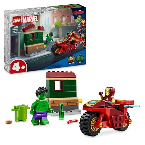 Lego Marvel Iron Man Con Moto E The Hulk, Giocattolo Da Costruire Con 2 Minifigure Di Supereroi E Casa Da Demolire, Giochi Creativi Per Bambini E Bamb