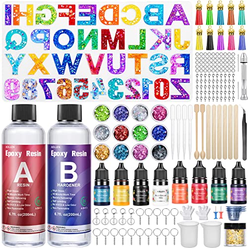 Aollen Stampi Per Resina Epossidica Trasparente, 186 Pcs Kit Resina Epossidica Completo, Compreso Stampo In Silicone Per Resina Lettere Und Numero, Ad