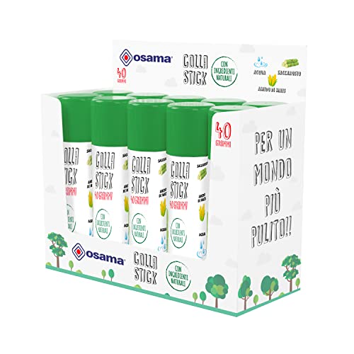 Osama - Colla Stick Extra Forte, Box Da 10 Pezzi, 40 Gr - Set Colle Stick Ideale Per Cancelleria Scuola, Ufficio E Università - Scorrevole, Resistente