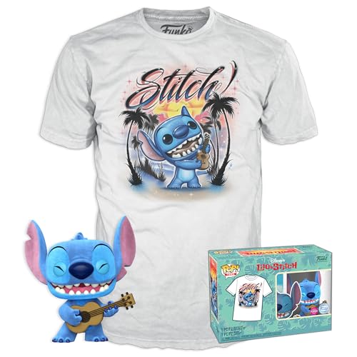 Funko Pop! & Tee: Lilo & Stitch - Ukelele Stitch - Pelosino - Large - (L) - T-Shirt, Maglietta - Vestiti Con Figura In Vinile Da Collezione - Idea Reg
