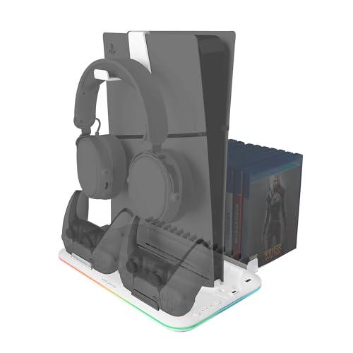 Marsgaming Mps5-B2, Supporto Rgb Per Ps5 Slim Standard E Digital, 1X Ventilatore, Caricatore Doppio Di Controller, Illuminazione Neon Rgb, Organizer P