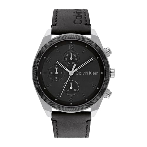 Calvin Klein Orologio Analogico Multifunzione Al Quarzo Da Uomo Collezione Impact Con Cinturino In Pelle Nero - 25200364