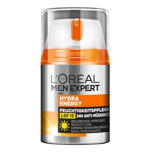 L'Oréal Men Expert Cura Del Viso Con Spf 15, Crema Idratante Con Protezione Solare, Con Guaranà E Vitamina C, Hydra Energy Idratante 24H, Anti-Fatica,