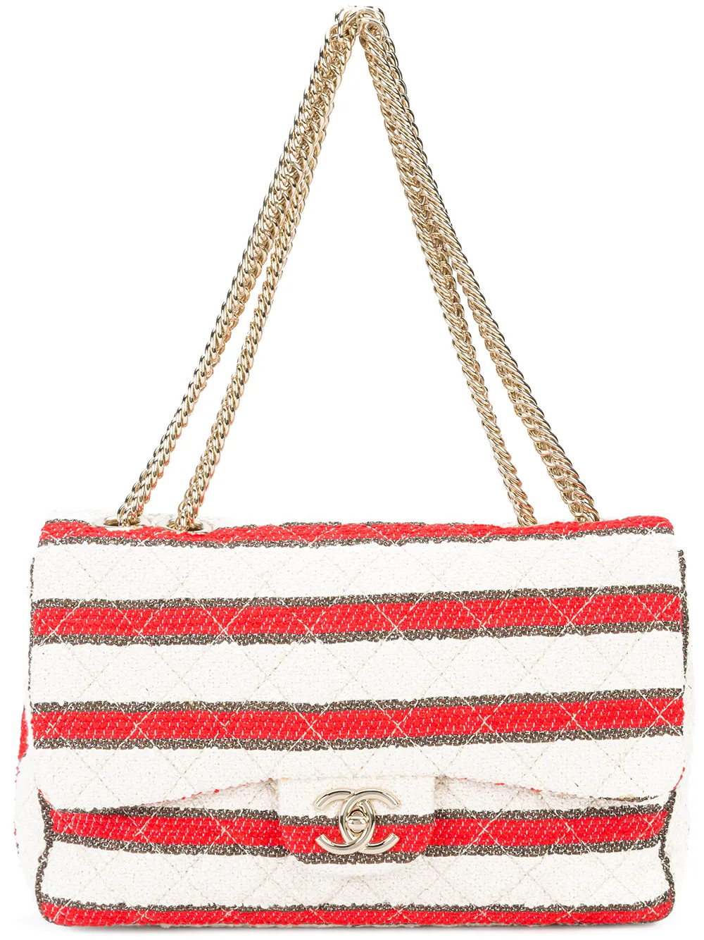 CHANEL Pre-Owned striped tweed single flap bag - Rosso