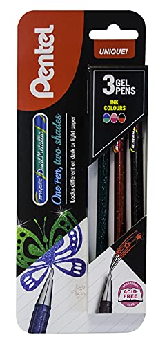 Pentel Xk110/3-Dpax Ibrido Dual Metallic Gel Pen – Verde/Rosa/Nero
