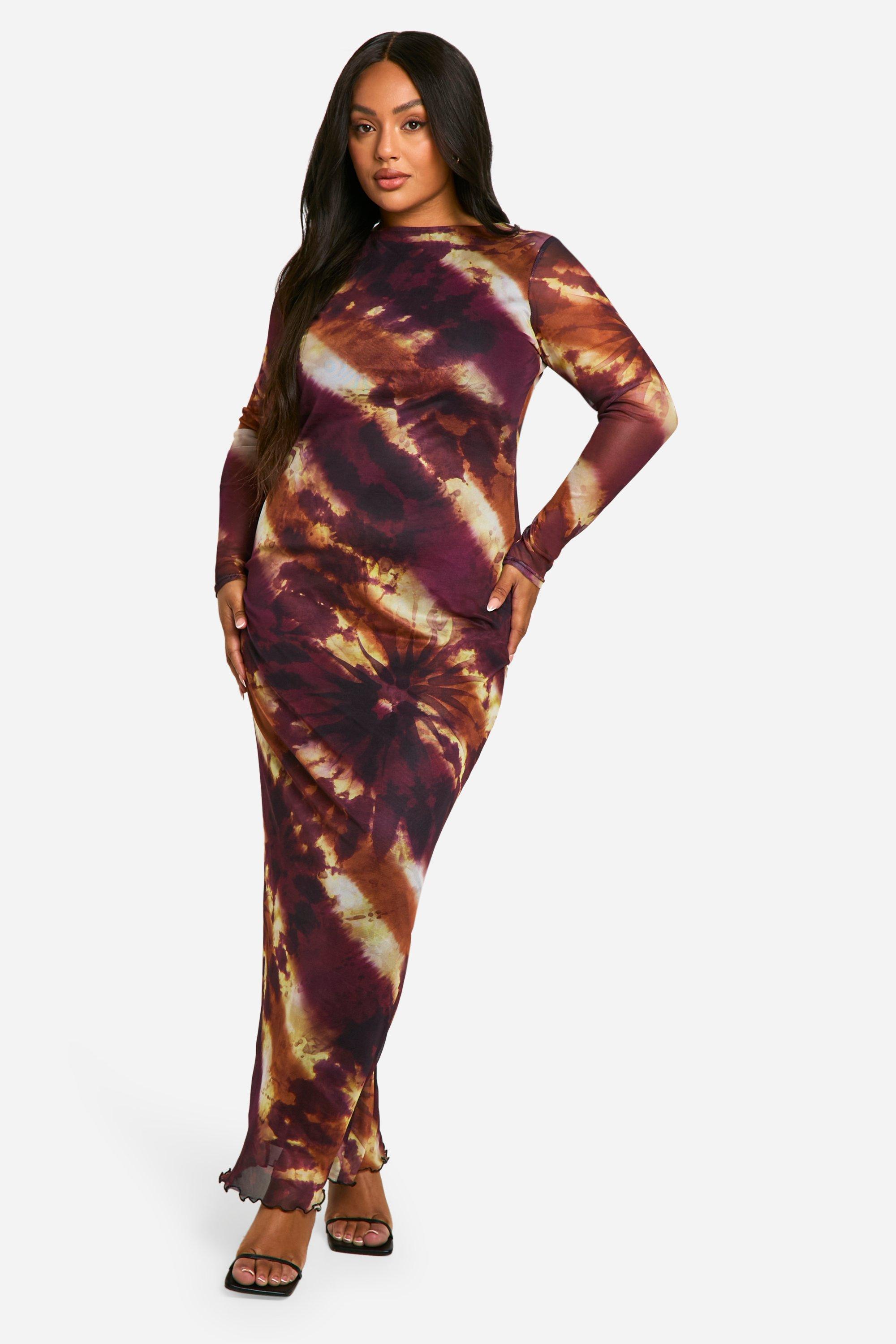 Plus Printed Low Back Column Maxi Dress, Multi