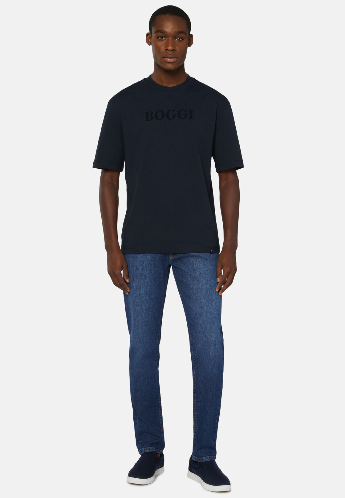 Boggi, T-shirt In Jersey Di Cotone, Uomo, Navy, Taglia: M