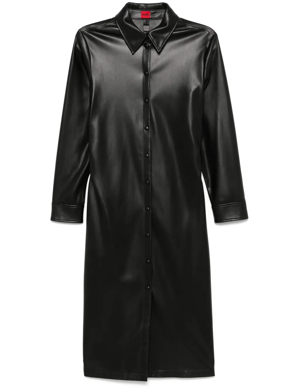 HUGO faux-leather midi shirt dress - Nero