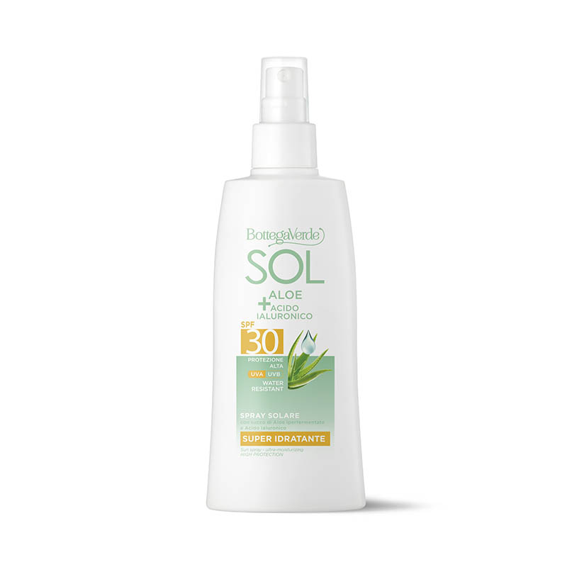 Bottega Verde SOL Aloe Acido Ialuronico - Spray solare - super idratante - con succo di Aloe iperfermentato e Acido Ialuronico - protezione alta SPF30