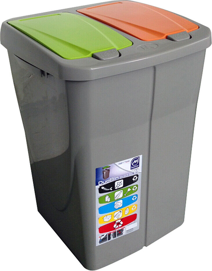 Pattumiera per raccolta differenziata duobin 46 litri, dimensioni 37 x 36 x 51 cm, marca mazzei.