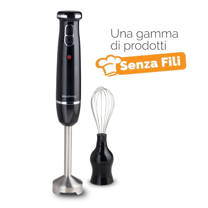 Innoliving frullatore ad immersione ricaricabile senza fili inn-691 - acciaio inossidabile, usb-c, 1500mah, 25 minuti di autonomia, impugnatura ergono