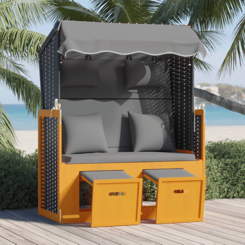 Strandkorb cuscino polyrattan e legno massello nero e antracite cod mxl 21106