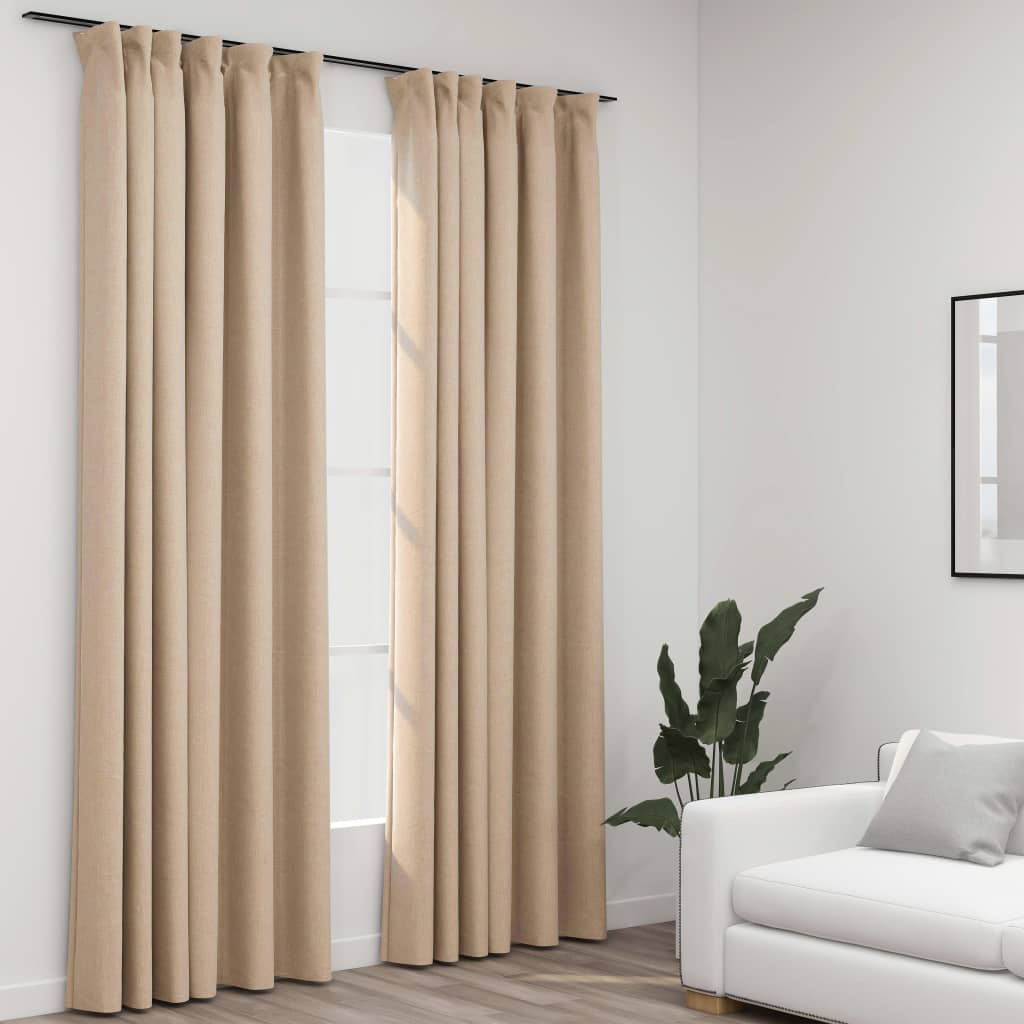 Tende oscuranti con ganci effetto lino 2 pz beige 140x225 cm cod mxl 58525