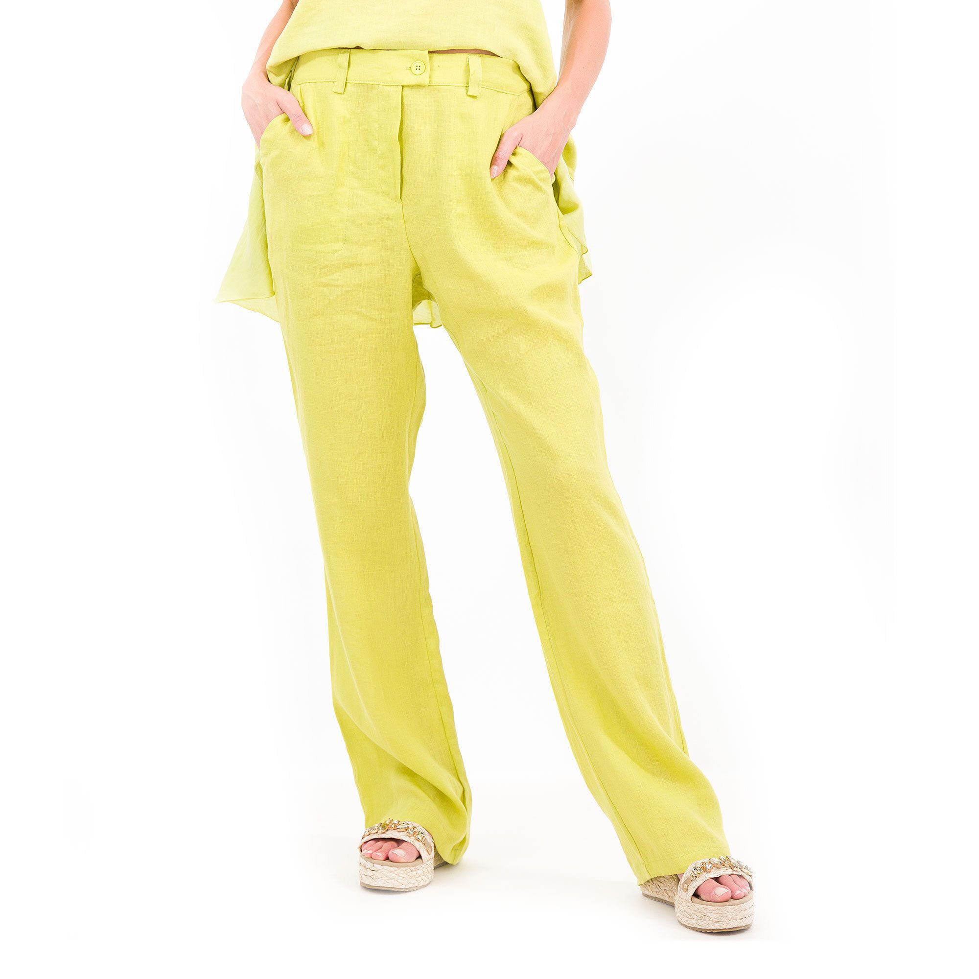 Caterina Lancini Pantaloni in lino con elastico e passanti in vita