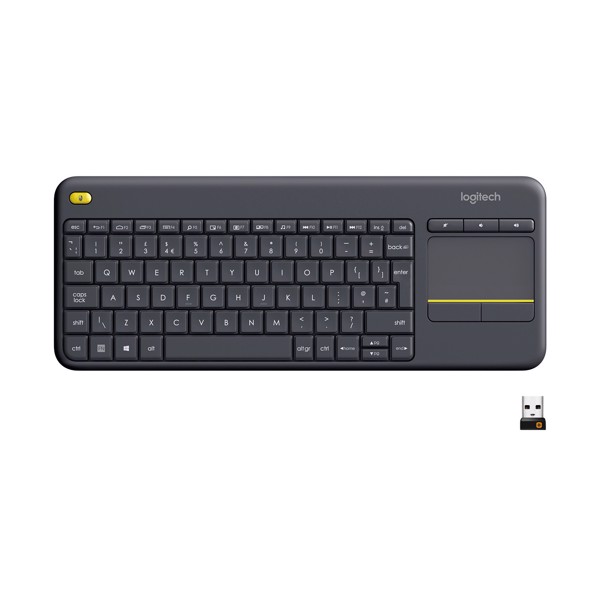 Logitech K400 Plus Tastiera Wireless Touch TV, Facili Controlli Multimediali e Touchpad Integrato, Tastiera HTPC per TV Collegata al PC, Windows, Andr