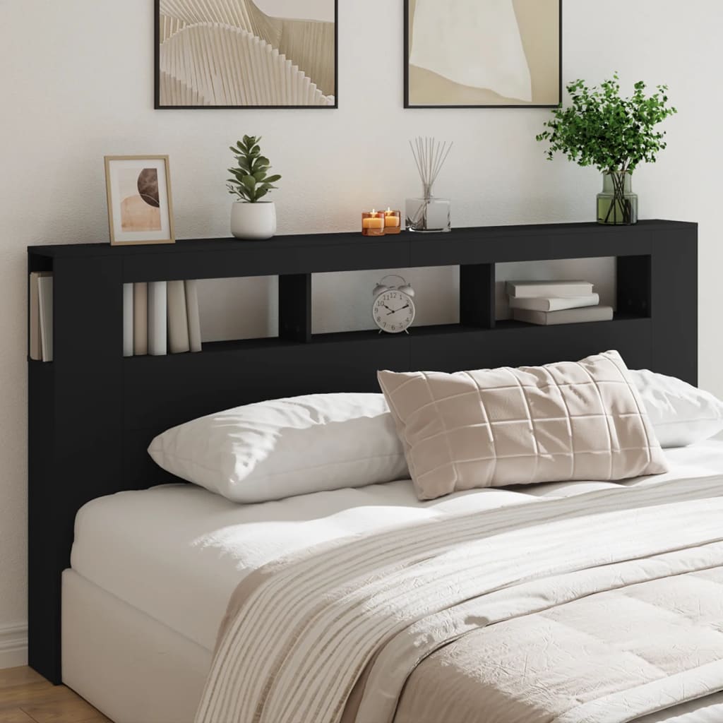 vidaXL Tête de lit à LED noir 200x18,5x103,5 cm bois d'ingénierie